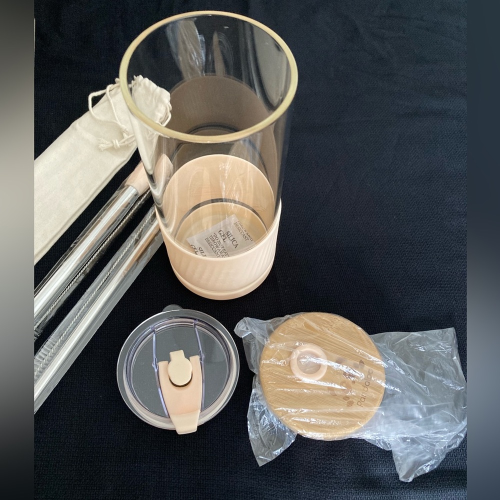 Pandaloo Reusable Glass Cup Tumbler and Metal Straws - Picture 3 of 8
